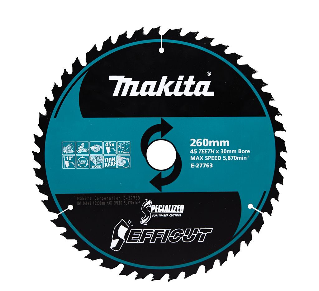 Makita accessoires Afkort-/Tafelzaagblad Hout Efficut | 260x30x2,15 mm | 45T | 10g - E-27763