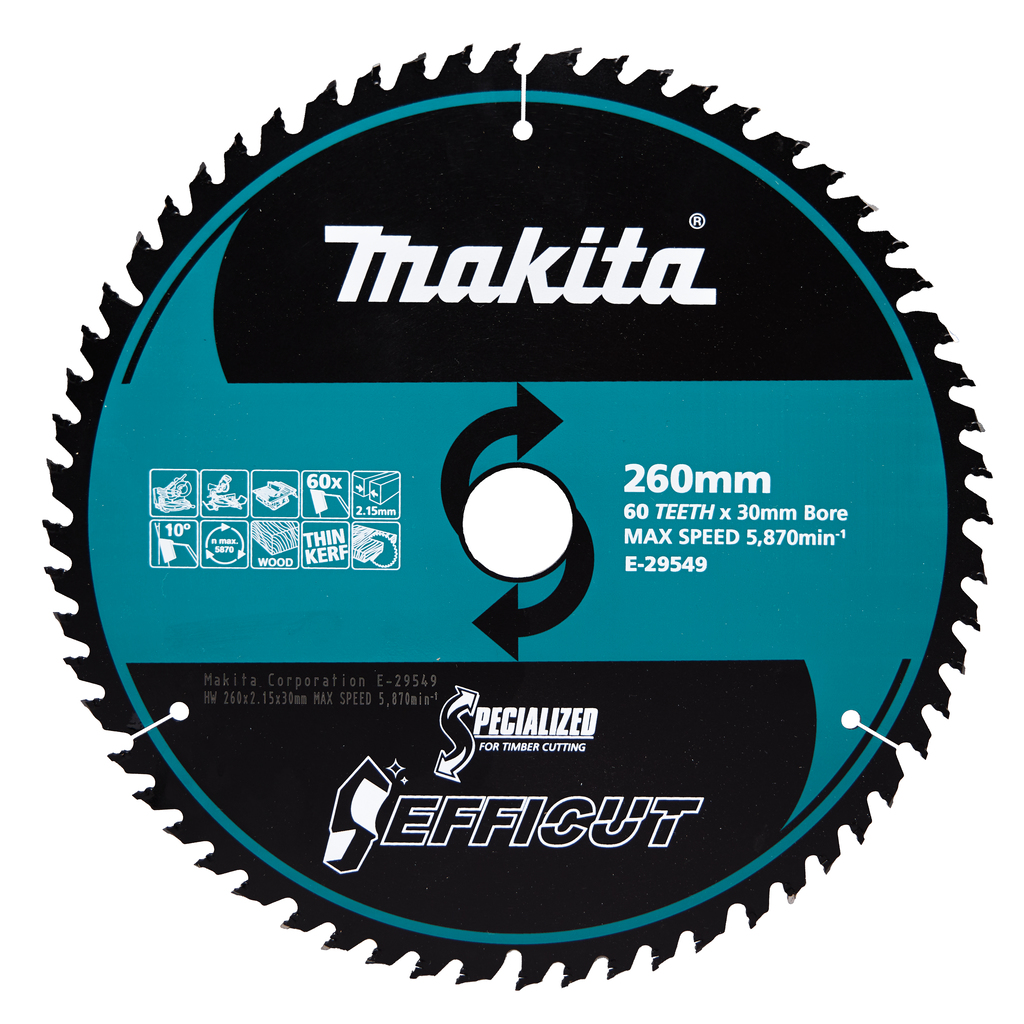 Makita accessoires Afkort-/Tafelzaagblad Hout Efficut | 260x30x2,15 mm | 60T | 10g - E-29549
