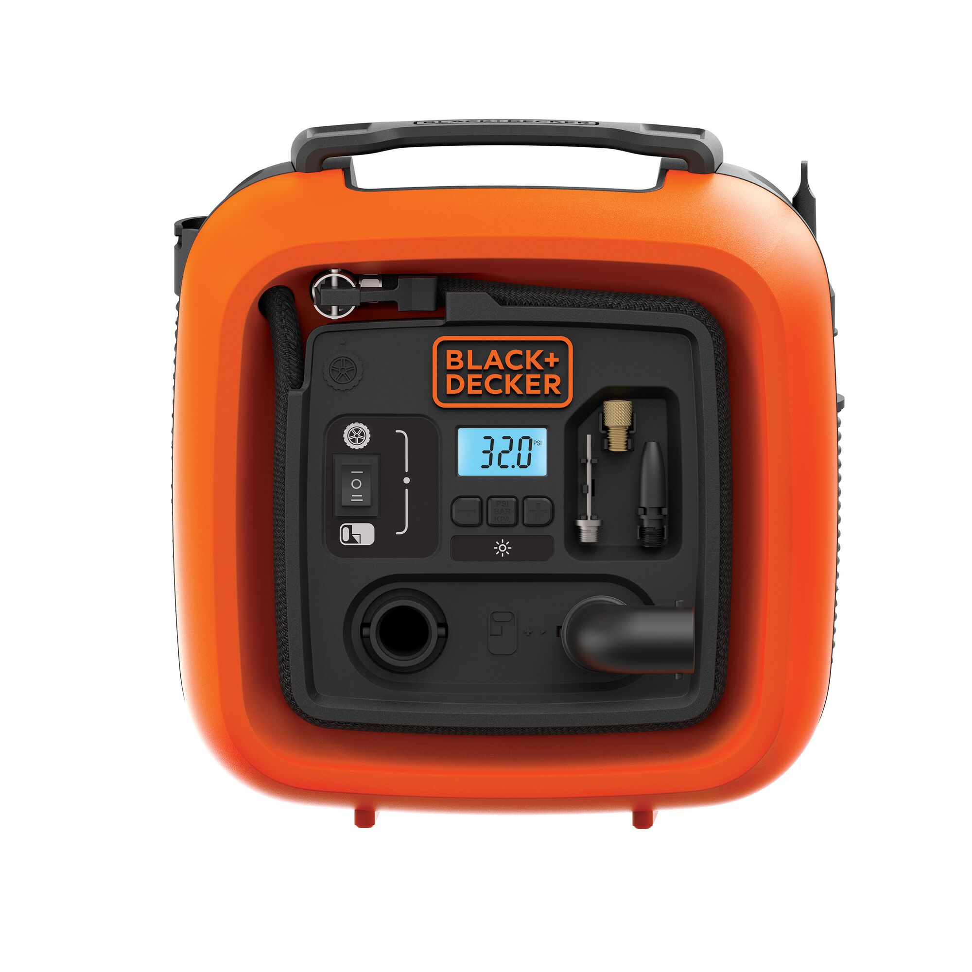 BLACK+DECKER ASI400 11bar AC/DC Compressor | Universele ventieladapter | 2x Tapse aansluitingen | 1x Naaldaansluiting | 12V adapter - ASI400-XJ