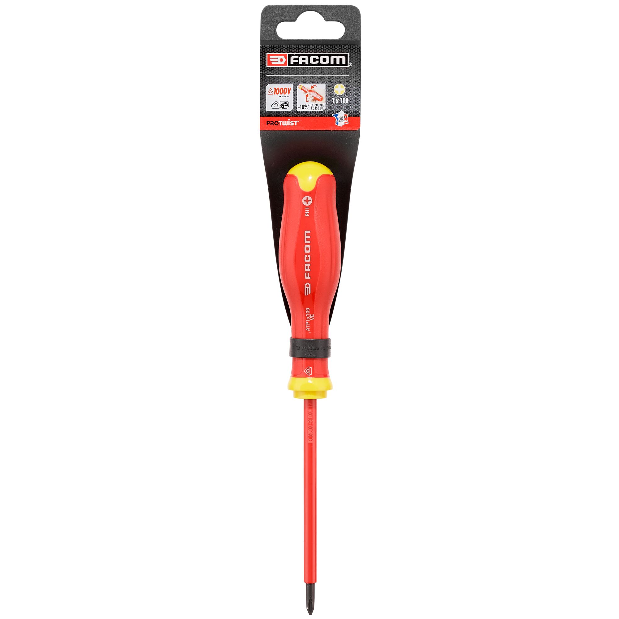 Facom ATP.VE - Tot 1000 Volt Geïsoleerde Protwist® Schroevendraaiers voor Phillips® Schroeven met Kruiskop | 1 x 100 mm - ATP1X100VEPB