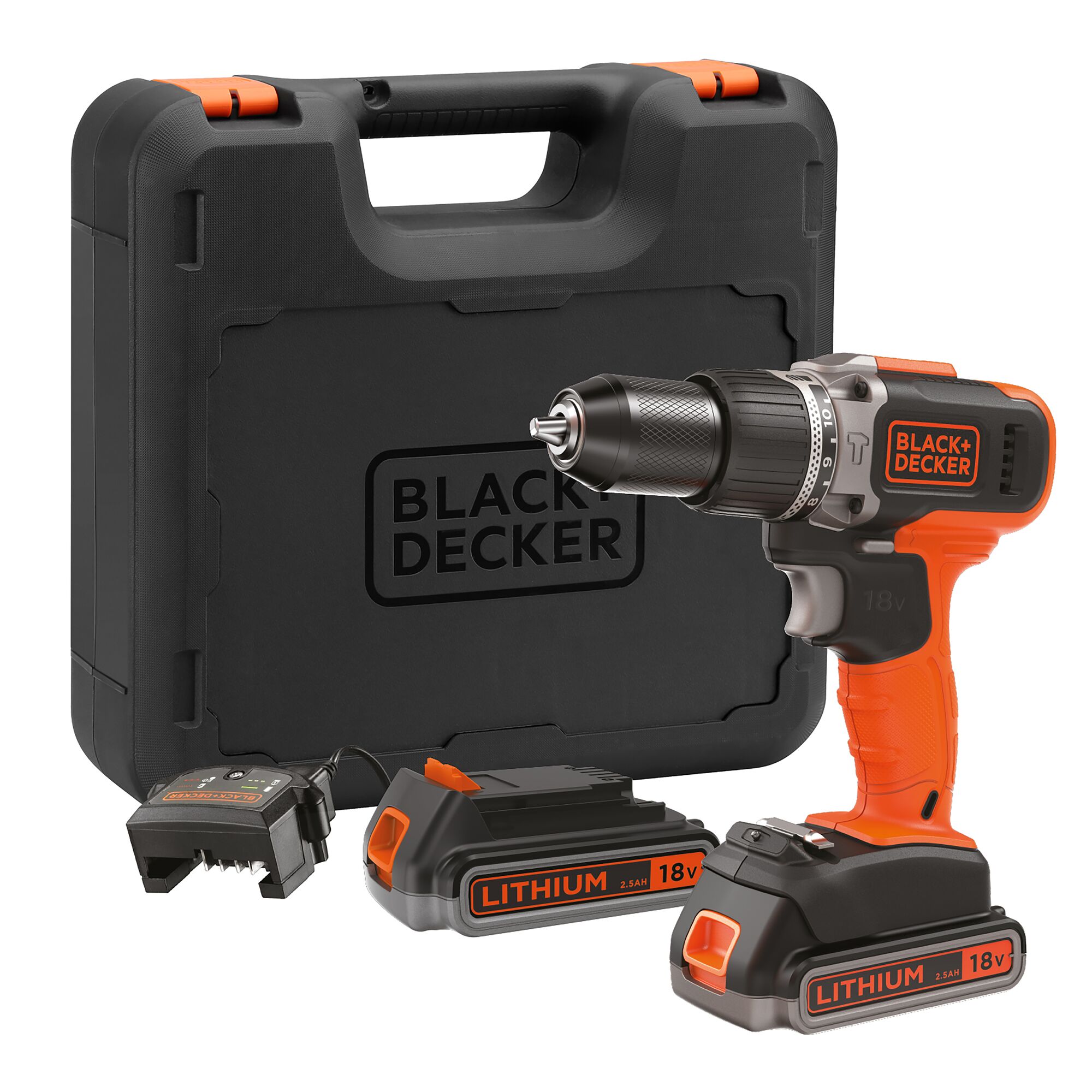 BLACK+DECKER BCD003ME2K 18V 2x2.5Ah Schroefklopboormachine in koffer | 2x 18V 2.5Ah accu&apos;s | 1A Lader | In koffer - BCD003ME2K-QW