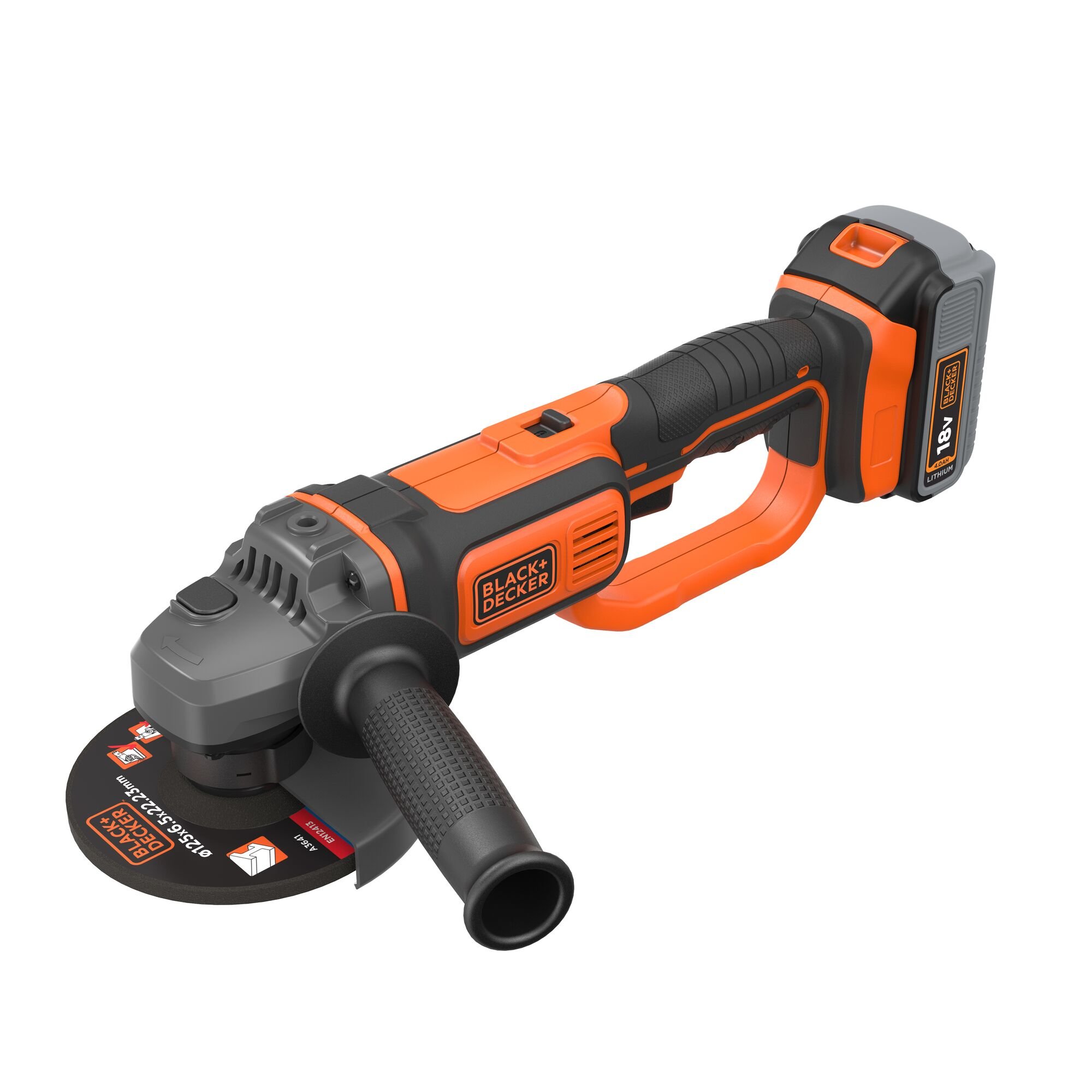 BLACK+DECKER BCG720M1 18V 4.0Ah Haakse slijper | 125mm beschermkap | 1x 18V 4.0Ah accu + 1A Snellader | Softbag | Zijhandgreep - BCG720M1-QW