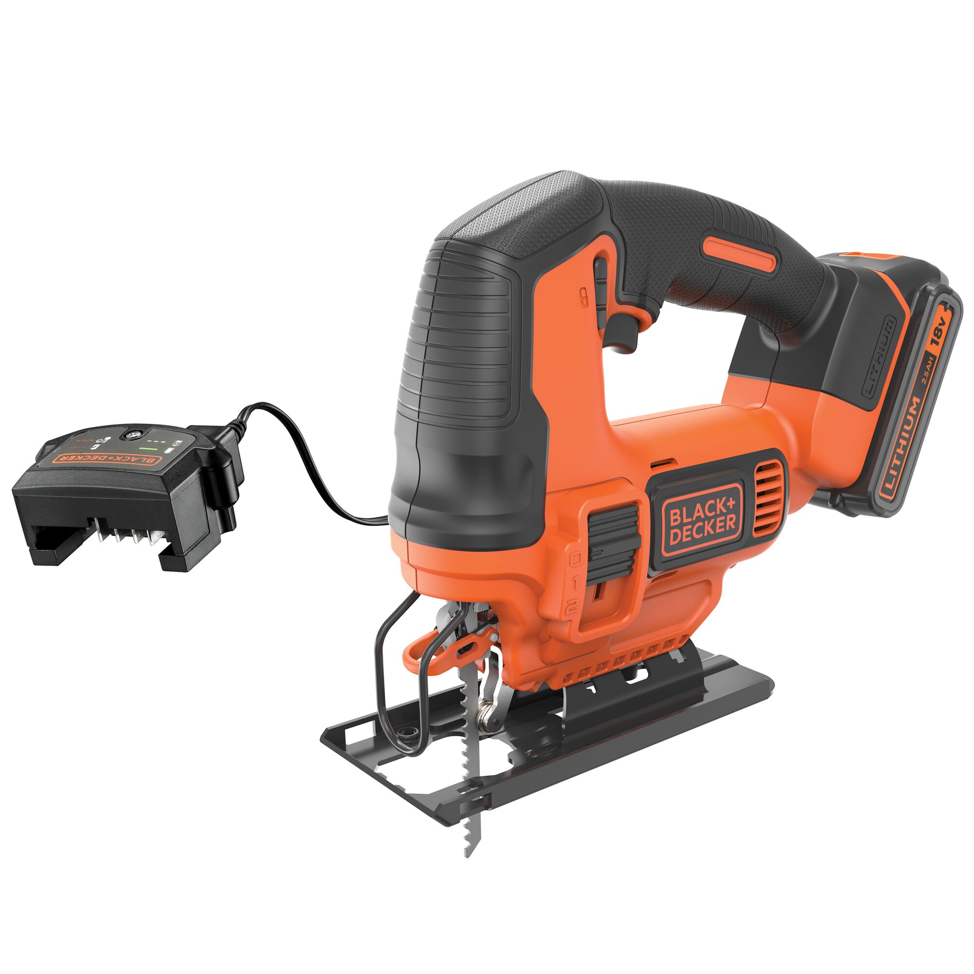 BLACK+DECKER BDCJS18E1 18V 2.5Ah Pendeldecoupeerzaag | 1x 18V 2.5Ah accu + 1A Lader | 1x Zaagblad - BDCJS18E1-QW