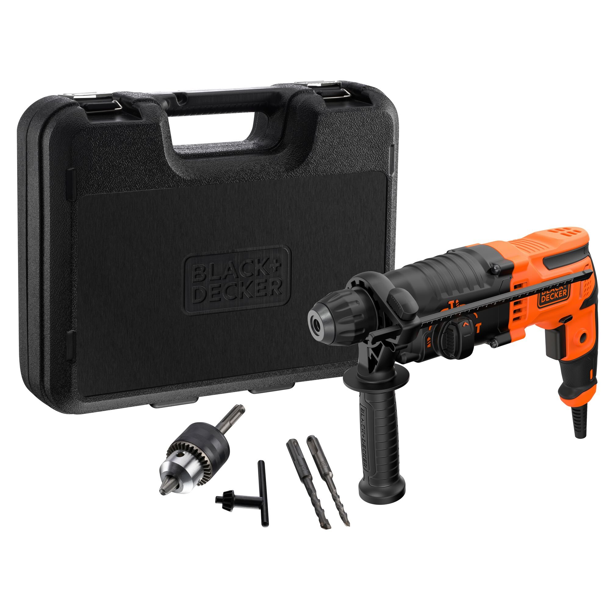 BLACK+DECKER BEHS01K 650W 1.4J SDS+ Boorhamer | Zijhandgreep | Dieptestop | 6mm en 8mm betonboor | Boorkopadapter | In koffer - BEHS01K-QS