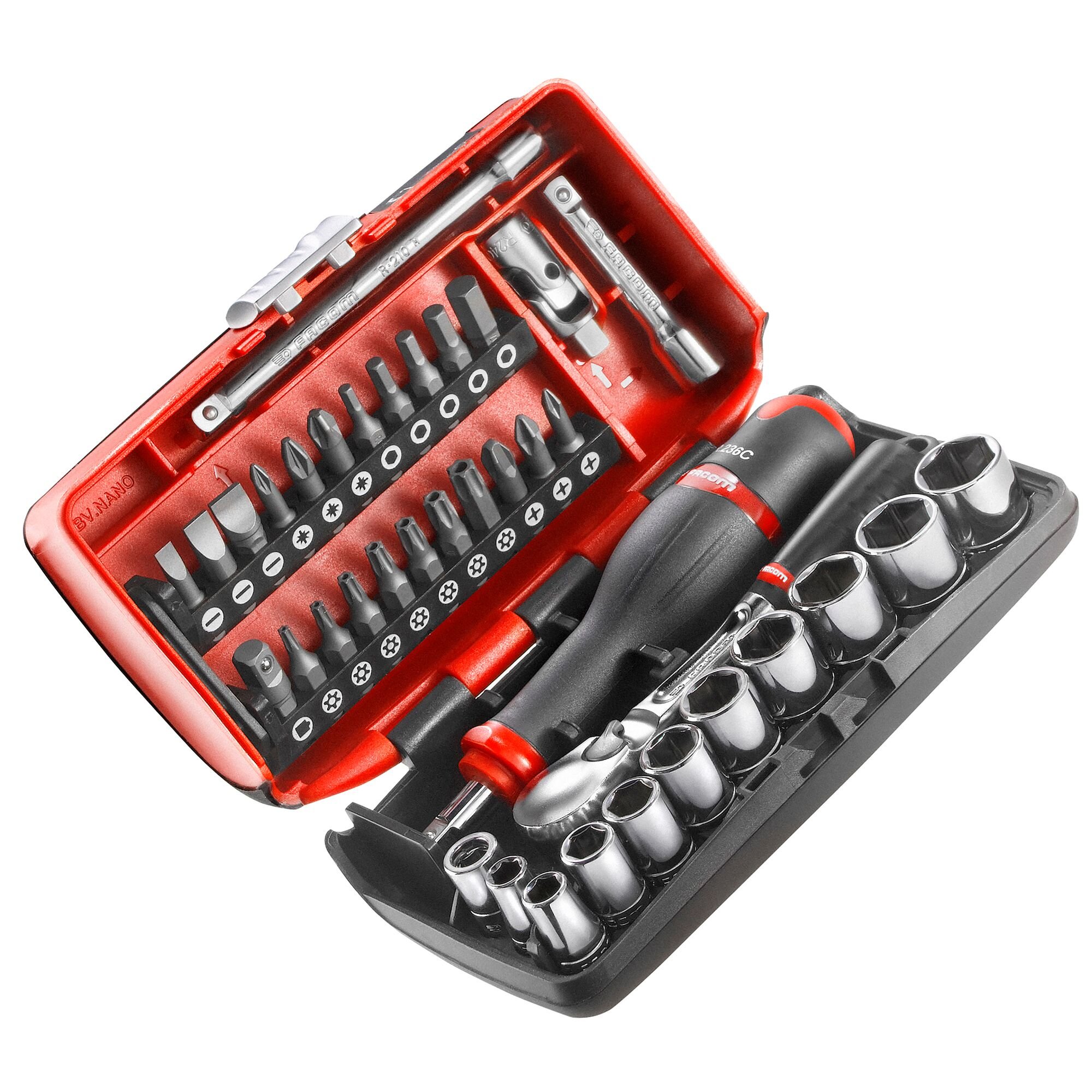 Facom Koffer met Doppen | 1/4" 6-kant | Metrisch - RL.NANO1 - RL.NANO1PB