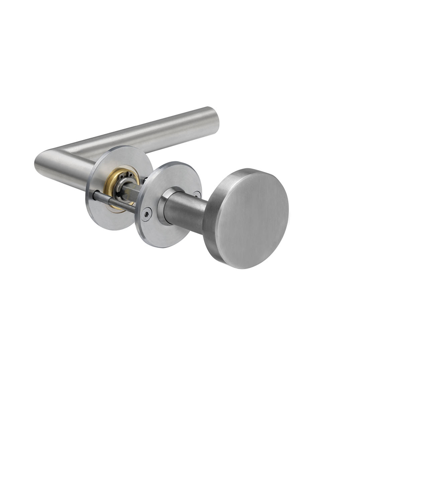 Lips ARR8211 Beslag rond rozet | rond | krukmodel 10 | binnenzijde kruk | buitenzijde schijfknop | geborsteld RVS | deurdikte 40mm en 54mm. - 10020972