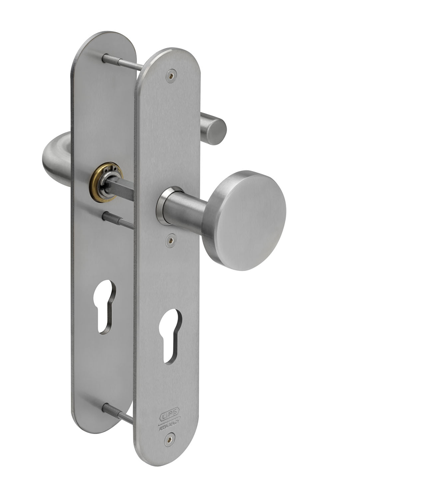 Lips ARU8203 Beslag langschild afgerond | PC-72 | krukmodel 10 | binnenzijde kruk en cilindersparing | geborsteld RVS | deurdikte 40mm en 54mm. -