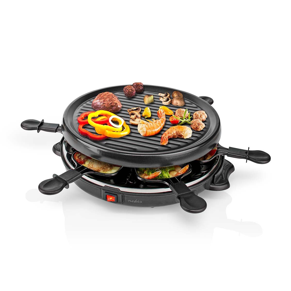 Nedis Gourmet / Raclette | Grill | 6 Personen | Spatel | Anti-aanbak laag | Rond - FCRA210FBK6