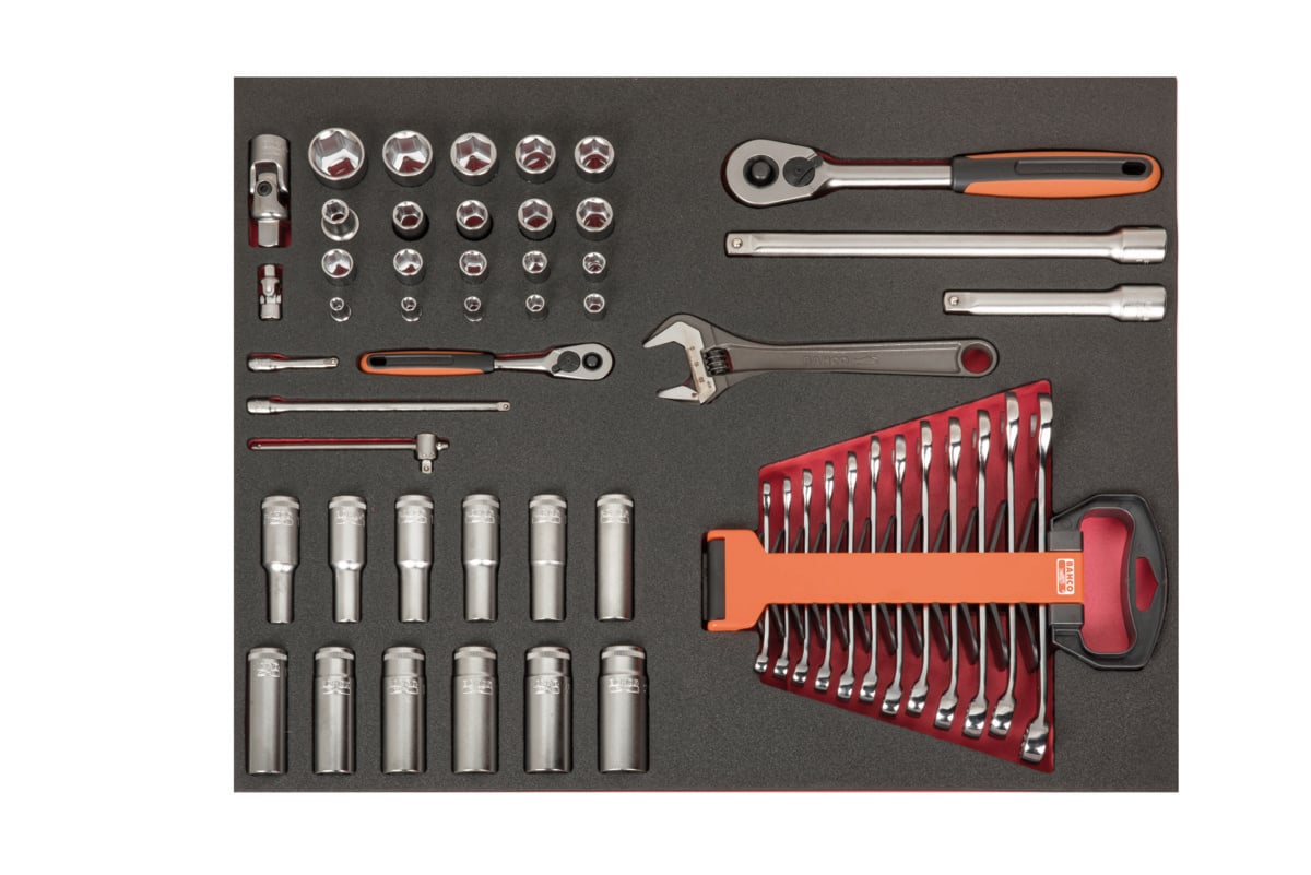 Bahco Foaminlay Fit&Go 3 3 met doppen en toebehoren 1 4" en 1 2" en sleutels 54-delig FF1A39