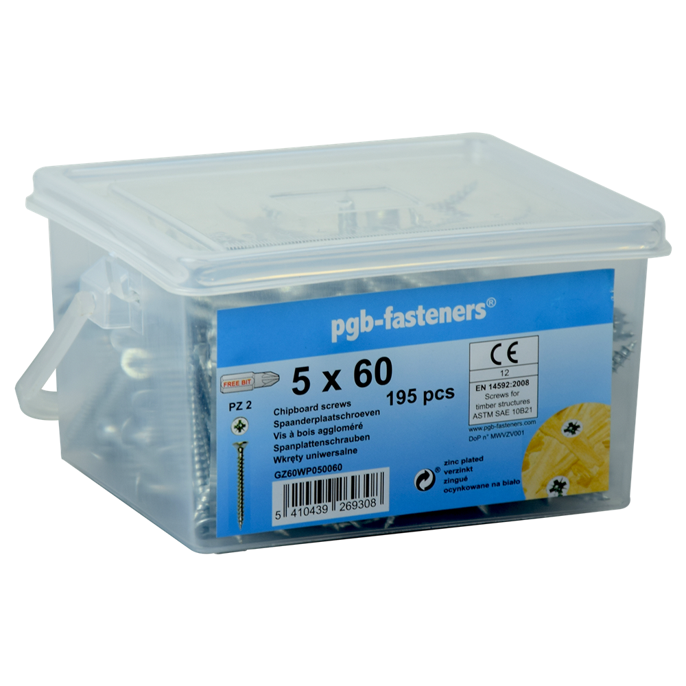 pgb-Europe PGB-FASTENERS | SpaanplaatschroefVZK Ø 5x60 Zn/Emmer 195 | 195 st GZ60WP050060