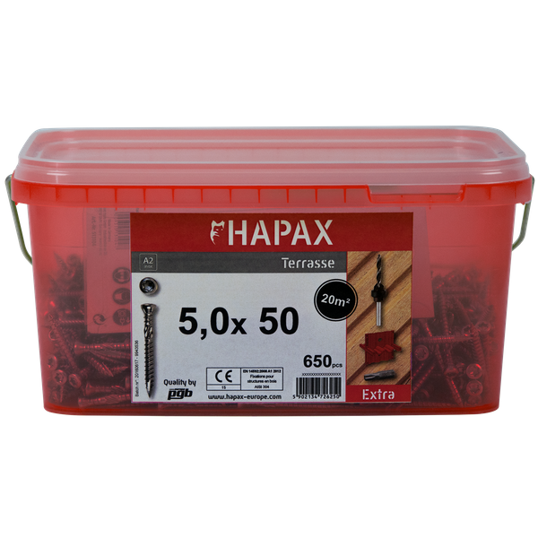 pgb-Europe - HAPAX hardhoutschroeven 5x50 A2 (set)/emmer - HAP020A00SET050M