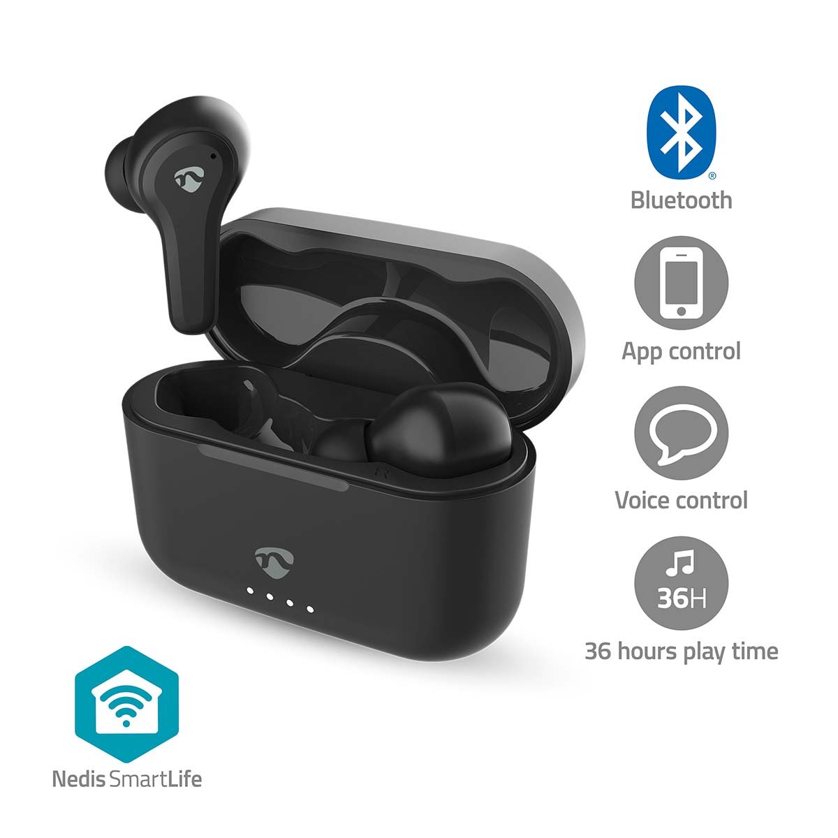 Nedis Volledig Draadloze Oordopjes | Hybrid (ENC + ANC) | Bluetooth | Maximale batterijduur: 36 uur | Aanraakbediening | Charging case | Draadloze