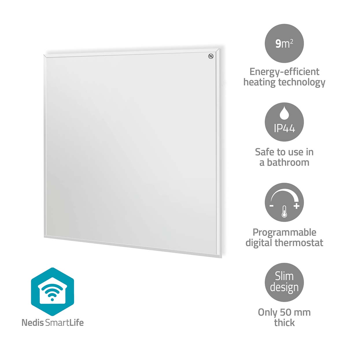 Nedis SmartLife Infrarood verwarmingspaneel | 350 W | 1 Warmte Stand | Instelbare thermostaat | Afstandsbediening | IP44 | Wit - HTIP350WTW afbeelding