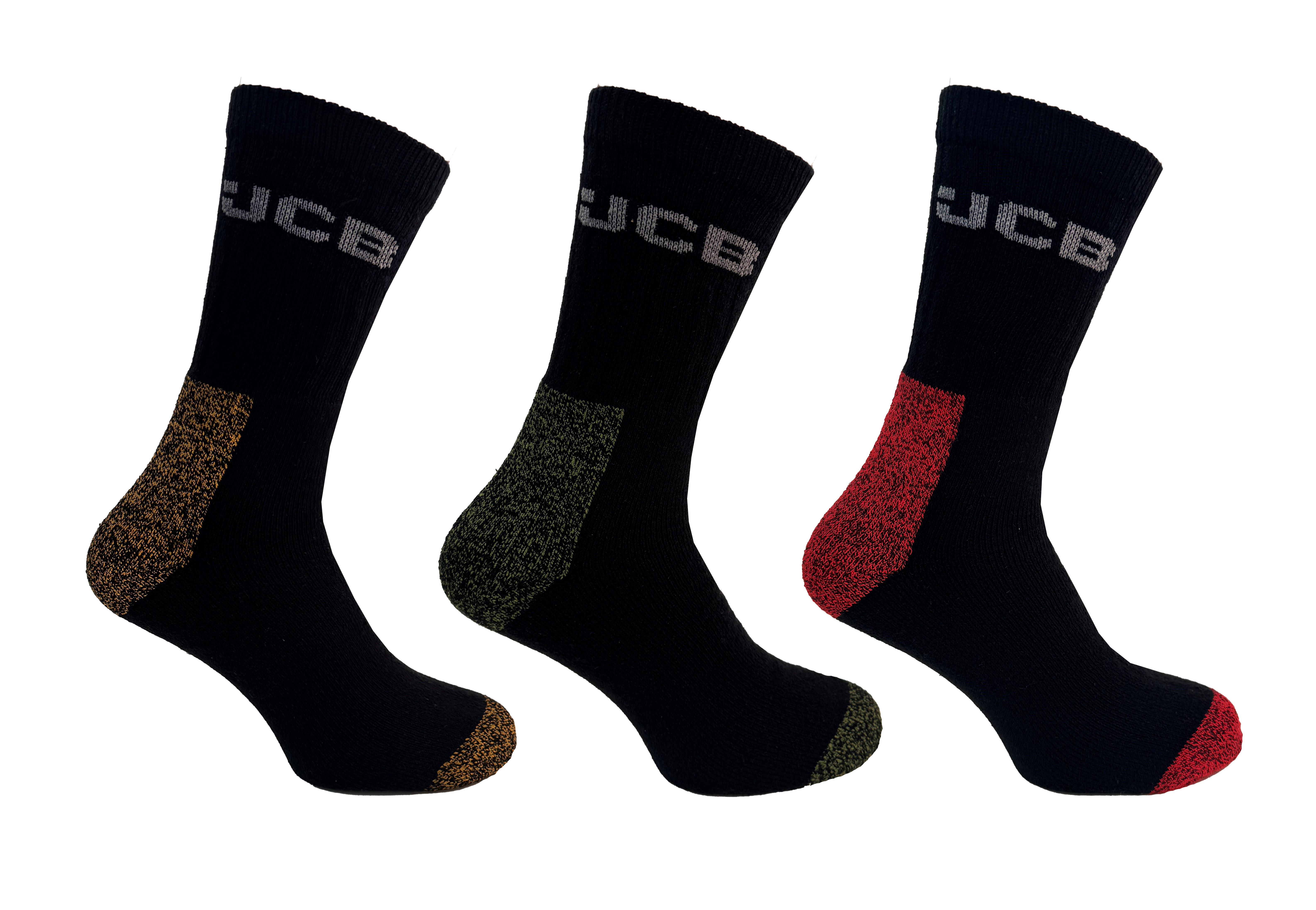 JCB 3 paar Werksok - gekleurde hiel en tenen - maat 44-47 - JCBX209 afbeelding