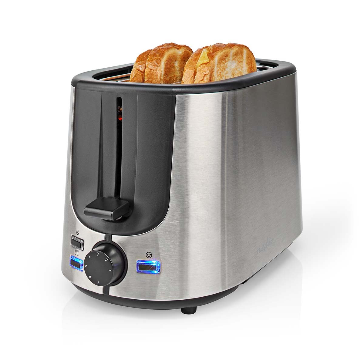 Nedis Broodrooster | Roestvrij Stalen Serie | 2 Sneetjes Brood | 2 Sleuven | Bruining niveaus: 7 | Ontdooifunctie | Broodjesrek | Aluminium