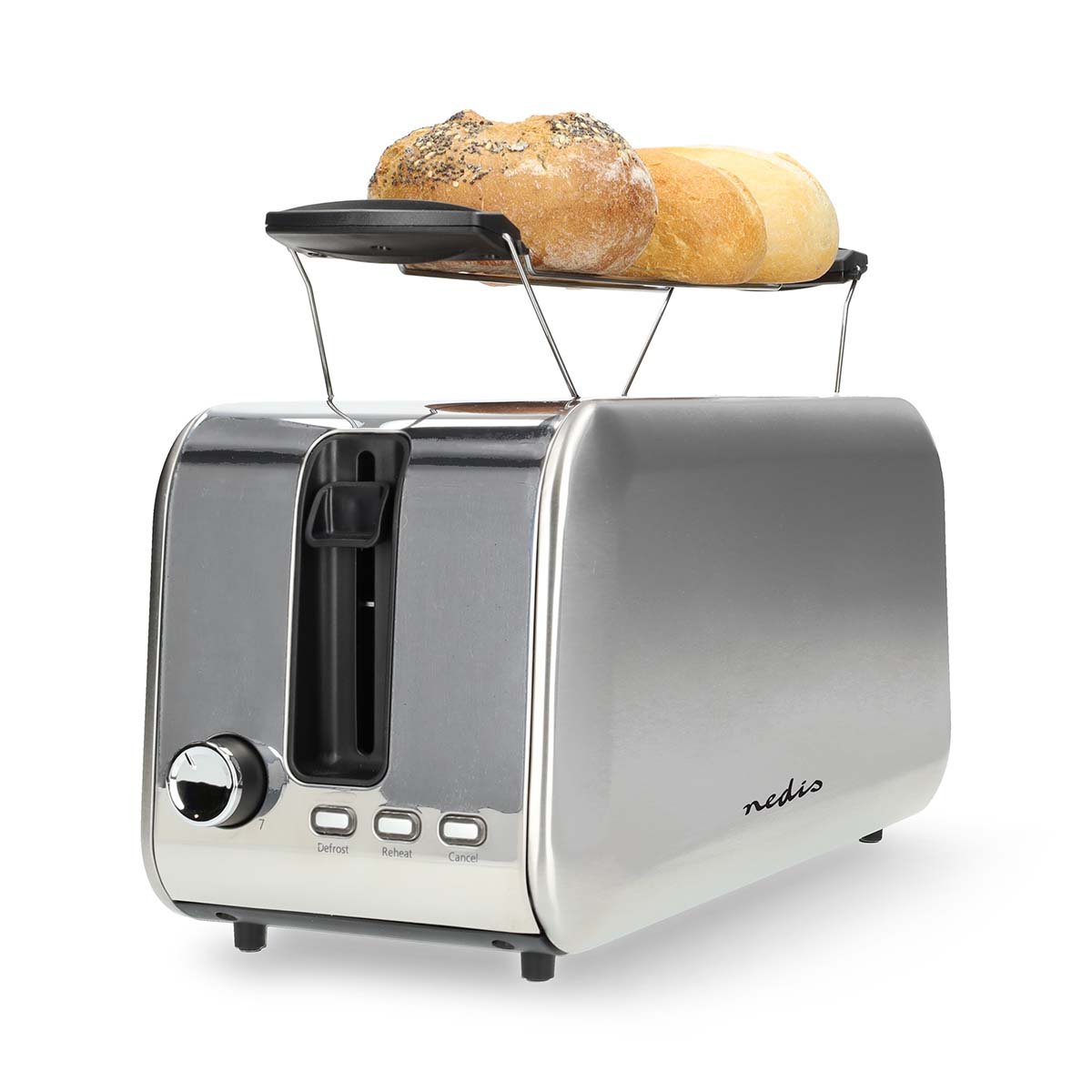 Nedis Broodrooster | 4 Sneetjes Brood | 2 Lange Sleuven | Bruining niveaus: 7 | Ontdooifunctie | Aluminium Zilver KABT400AL