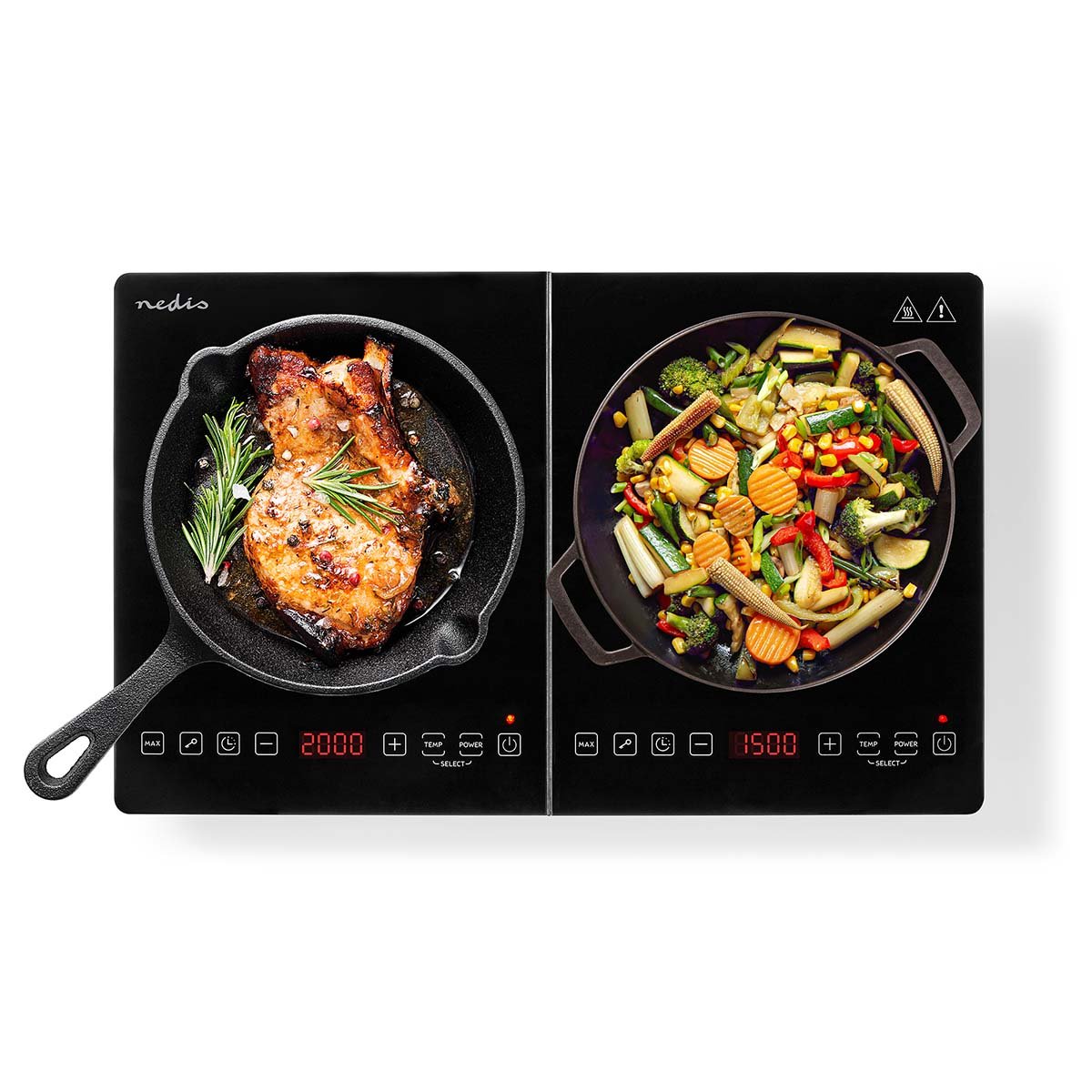 Nedis Inductiekookplaat | Kookzones: 2 | 3500 W | Oververhittingsbeveiliging | Zwart | Tijdschakelaar | Turbo-actie | Kinderslot KAIP124CBK2