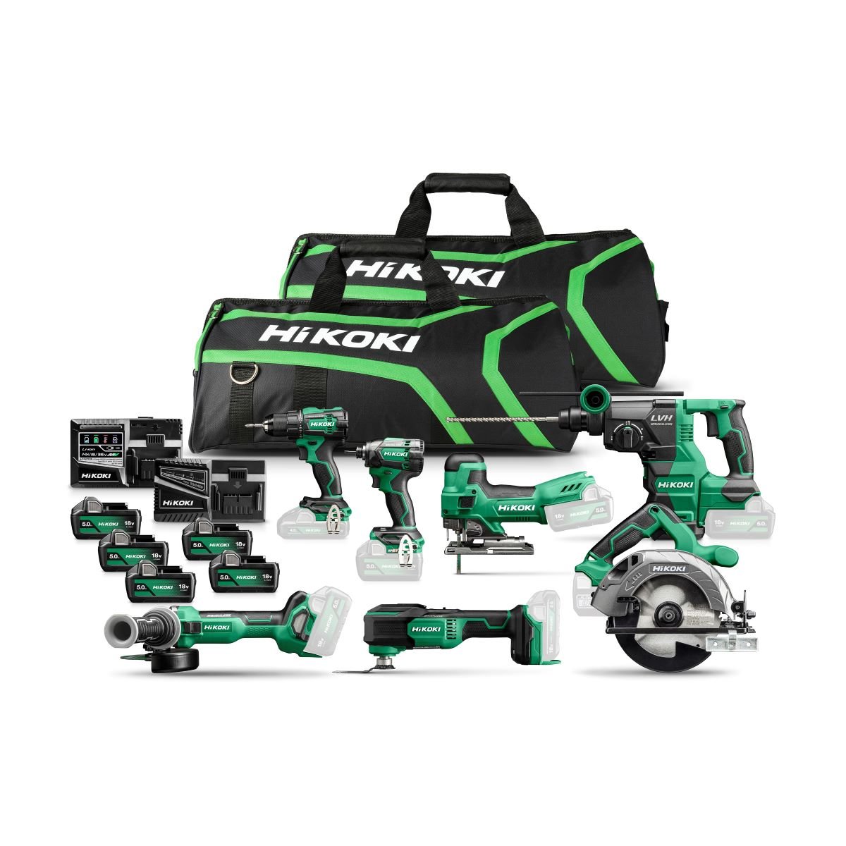 Hikoki KC18H7A 505 18V Voordeelpack | 7 x 18V machines | 5 x 5.0 Ah accu en snellader | In draagtas - KC18H7A-505