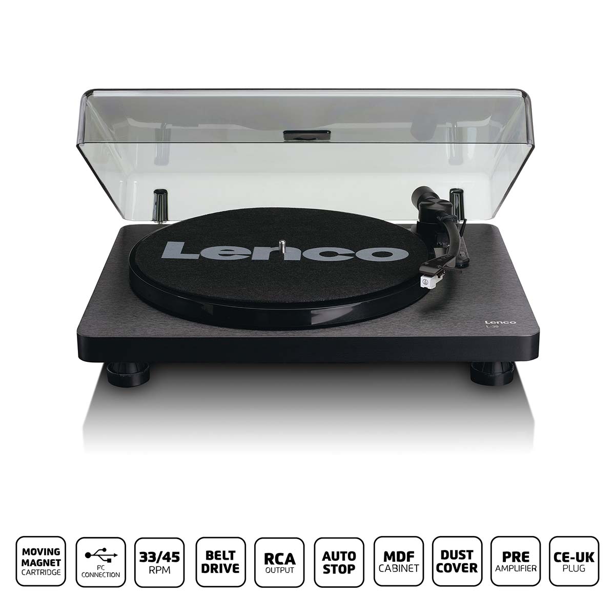 Lenco Houten platenspeler met MMC Cartridge en PC Codering Zwart - L-30BK