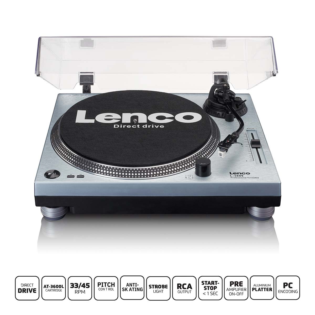 Lenco L-3809ME Direct drive platenspeler met USB PC Codering Metallic blauw L-3809ME