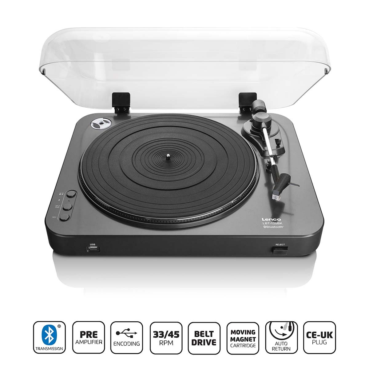 Lenco Platenspeler met directe codering en Bluetooth Zwart LBT-120BK