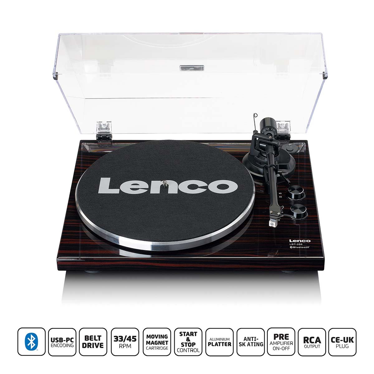 Lenco Platenspeler met Bluetooth® transmissie donkerbruin - LBT-288WA