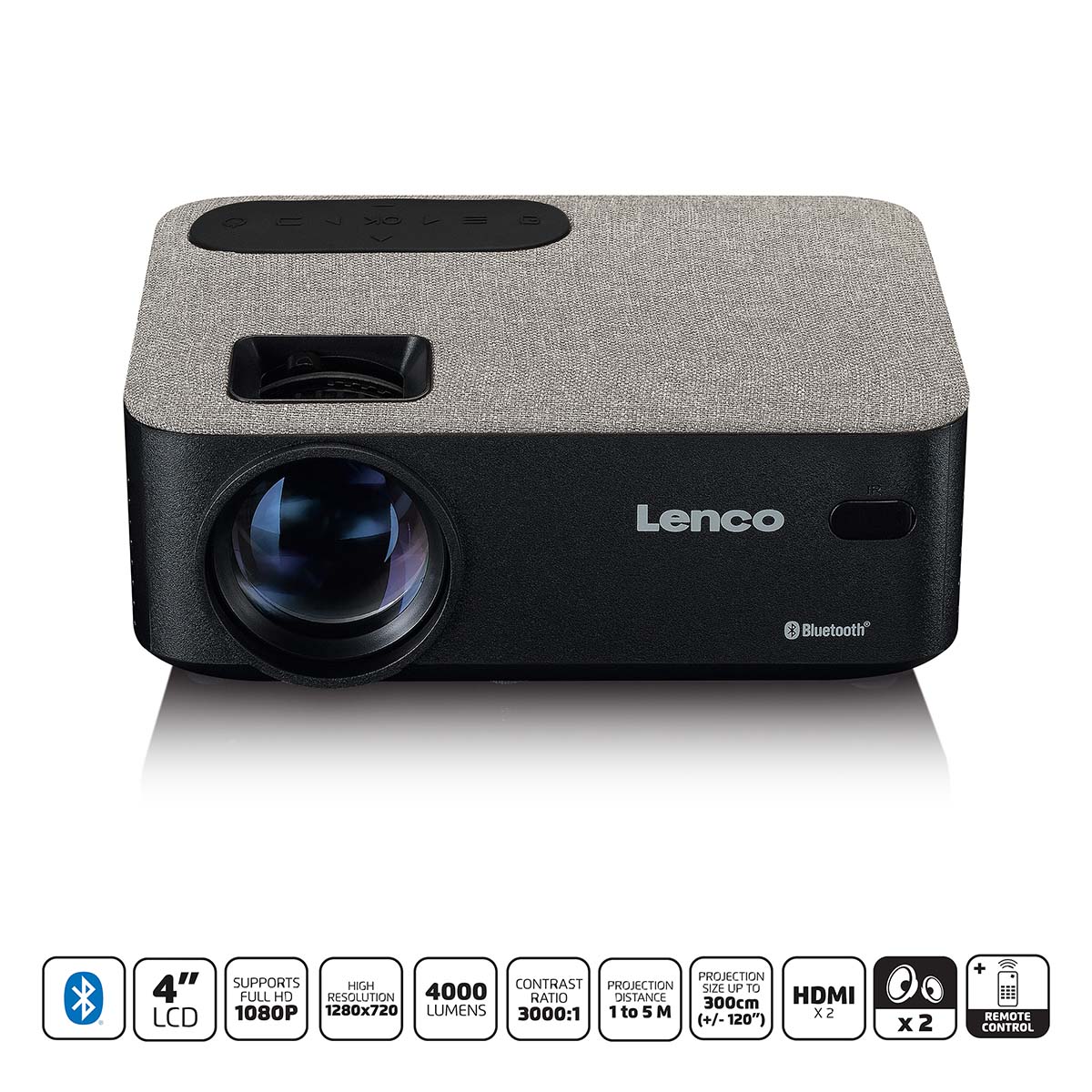 Lenco HD 720P LCD Projector met Bluetooth Grijs LPJ-700BKGY