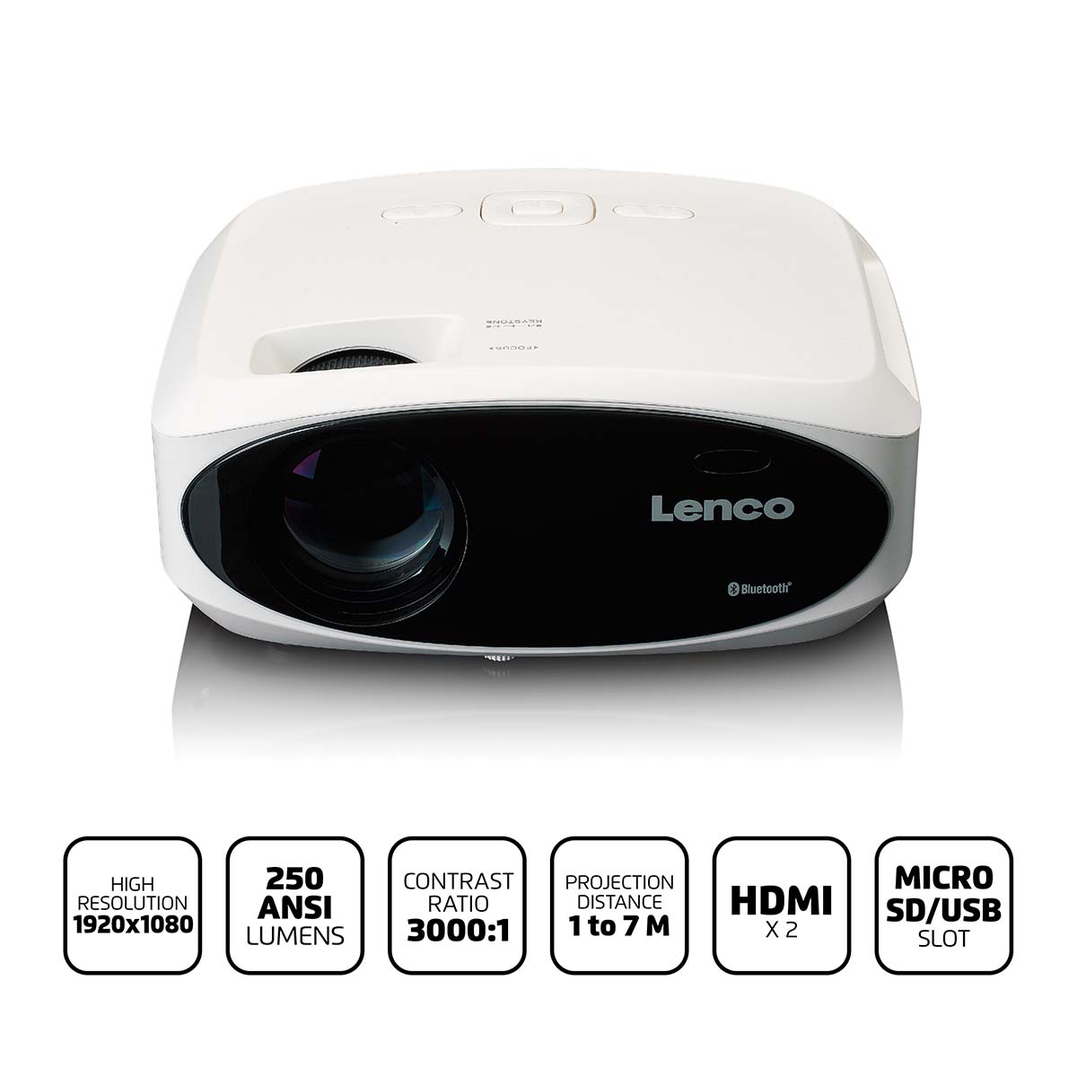 Lenco Full HD 1080P LCD-projector met Bluetooth Wit - LPJ-900WH