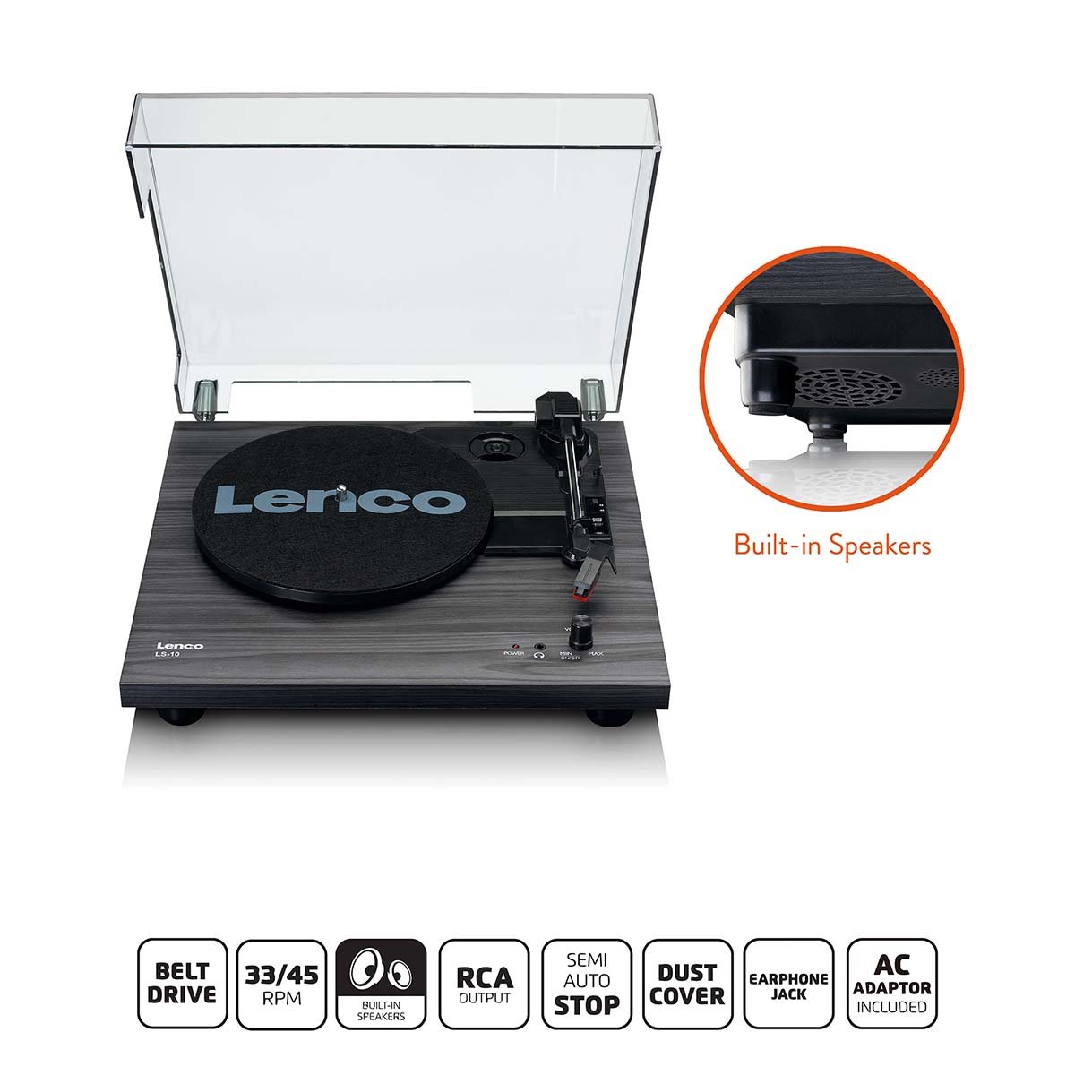 Lenco Houten platenspeler met ingebouwde speakers zwart - LS-10BK