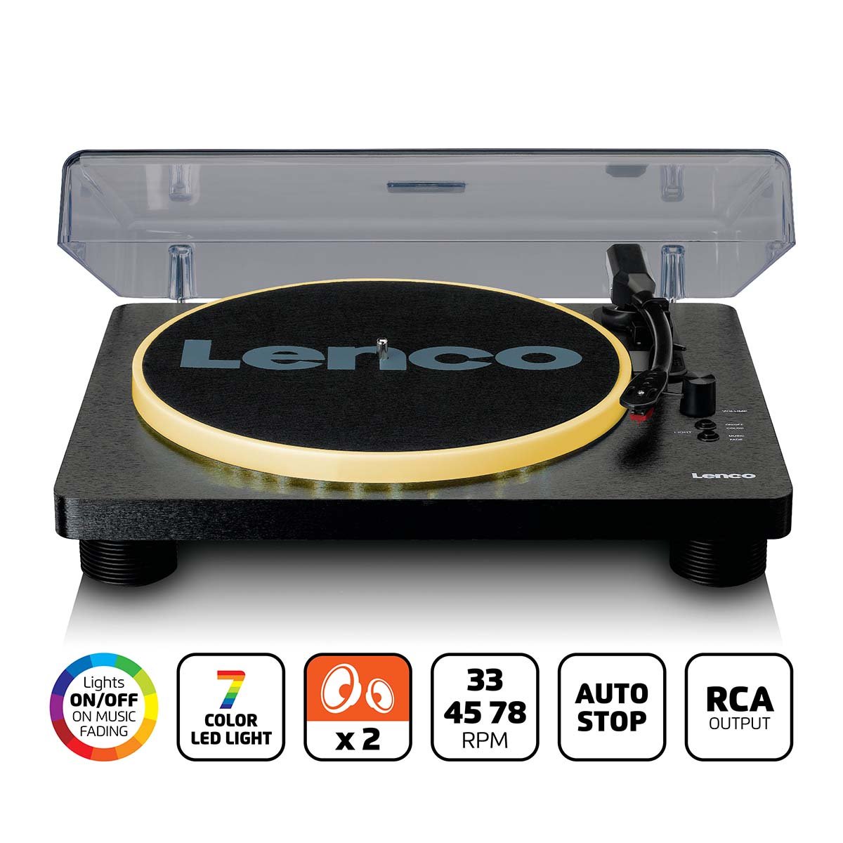 Lenco Platenspeler met PC-codering, luidsprekers en verlichting - LS-50LEDBK