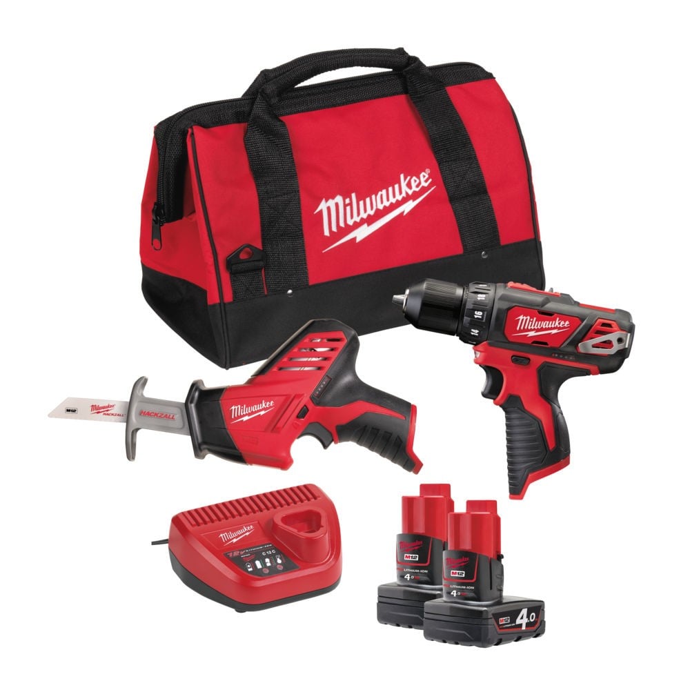 Milwaukee M12 BPP2C-402B PowerPack (C12 HZ + M12 BDD + 2 x 4,0 Ah accu + 60 min. lader + contractor bag) - 4933441230