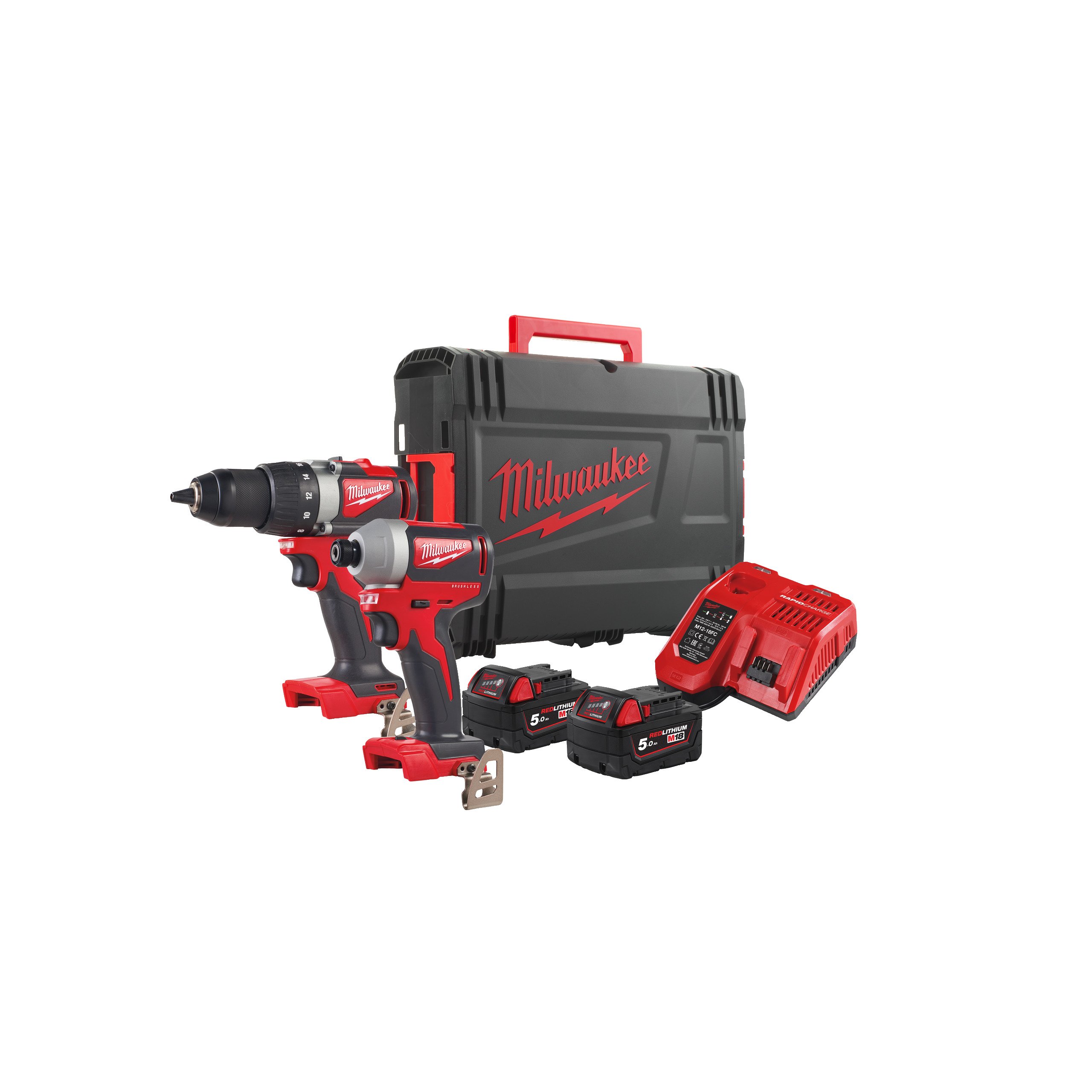 Milwaukee M18 BLPP2B2-502X M18™ koolborstelloze powerpack | M18 BLDD2 + M18 BLID2 | 2x 5,0Ah accu&apos;s + lader | In HD Koffer - 4933464594