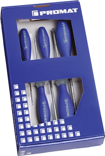 Promat Schroevendraaierset | 5-delig sleuf | 3-componentengreep | ronde kling - 4000827125 - 4000827125