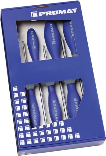 Promat Schroevendraaierset | 6-delig sleuf / PH | 3-componentengreep | ronde kling - 4000827127 4000827127
