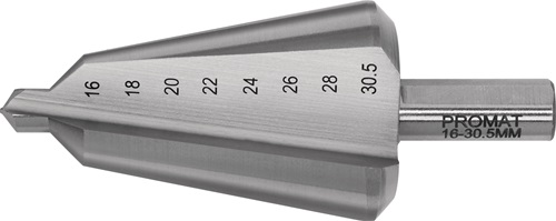 Promat Getrapte plaatboor | boorbereik 16-30,5 mm | HSS totale lengte 76 mm | snedeaantal 2 - 4000862033 4000862033
