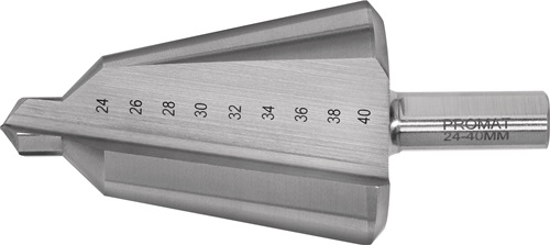 Promat Getrapte plaatboor | boorbereik 24-40 mm | HSS totale lengte 89 mm | snedeaantal 2 - 4000862034 4000862034