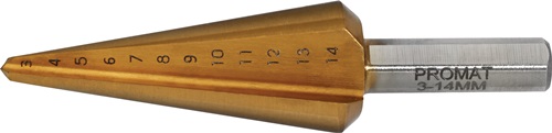 Promat Getrapte plaatboor | boorbereik 3-14 mm | HSS TiN totale lengte 58 mm | snedeaantal 2 - 4000862041 4000862041