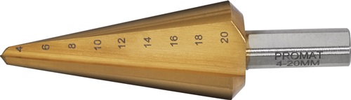 Promat Getrapte plaatboor | boorbereik 4-20 mm | HSS TiN totale lengte 71 mm | snedeaantal 2 - 4000862042 4000862042