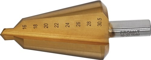 Promat Getrapte plaatboor | boorbereik 16-30,5 mm | HSS TiN totale lengte 76 mm | snedeaantal 2 - 4000862043 4000862043