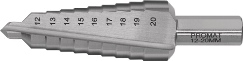 Promat Getrapte boor | boorbereik 12-20 mm | HSS met rechte groef | snedeaantal 2 tredenaantal 9 - 4000862084 4000862084