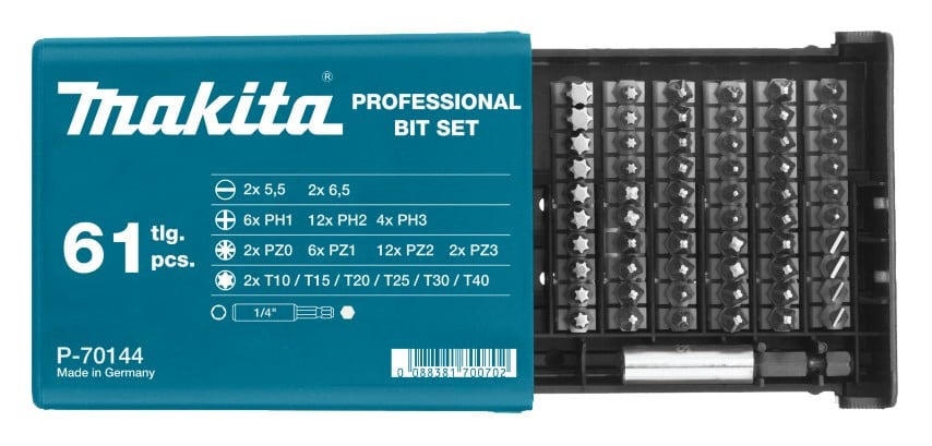 Makita Accessoires Schroefbitset 61-delig - met de meest gangbare bitjes - P-70144BLK
