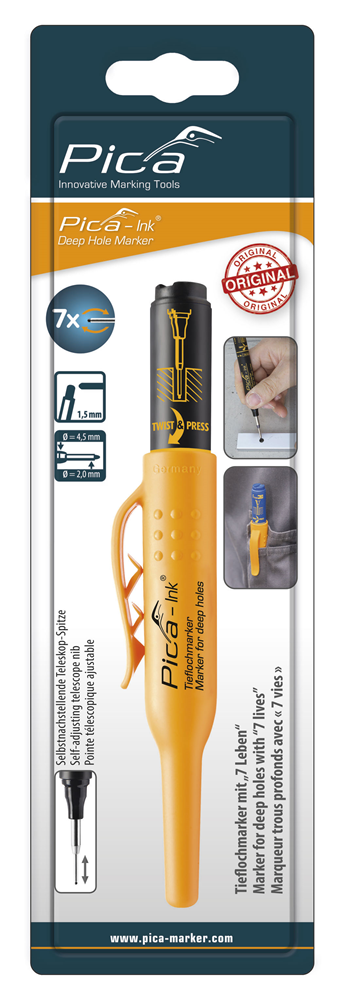 Pica 150/46 Markeerstift voor diepe gaten | Zwart | Blister - PI15046SB