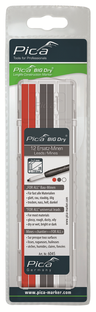 Pica 6045 BIG Dry Vulling | Rood grafiet wit | Blister PI6045SB
