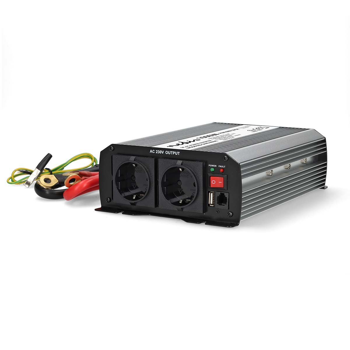 Nedis Omvormer Gemodificeerde Sinusgolf | Ingangsvoltage: 12 V DC | Apparaat stroomoutput: Type F (CEE 7 3) USB-A | 1000 W | Piekvermogen: 2000 W