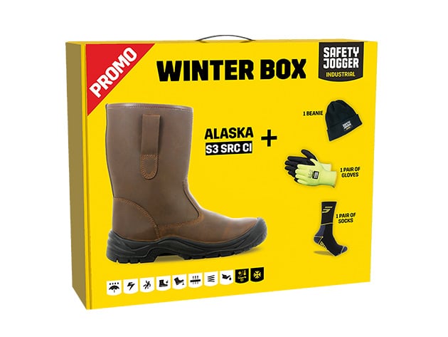 Safety Jogger Winterbox | Alaska veiligheidslaars + sokken + handschoenen + muts | Bruin | SI9805410