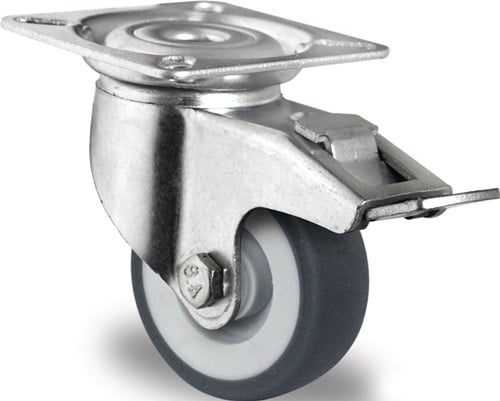Promat Zwenkwiel met totale rem van | Wiel-Ø 50 mm | draagvermogen 50 kg | mit bevestigingsplaat glijlager | rubber grijs - 3000276042 - 3000276042