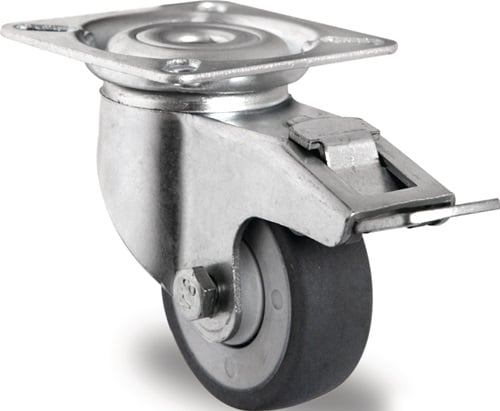 Promat Zwenkwiel met totale rem van | Wiel-Ø 100 mm | draagvermogen 100 kg | mit bevestigingsplaat kogellager | rubber grijs - 3000276019 3000276019