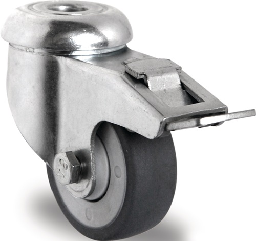 Promat Zwenkwiel met totale rem van | Wiel-Ø 100 mm | draagvermogen 100 kg | met achtergat 11 mm kogellager | rubber grijs - 3000276021 3000276021