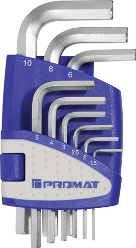 Promat Set haakse zeskantschroevendraaier | 9-delig kunststof houder | SW 1,5-10 mm | kort - 4000825121 4000825121