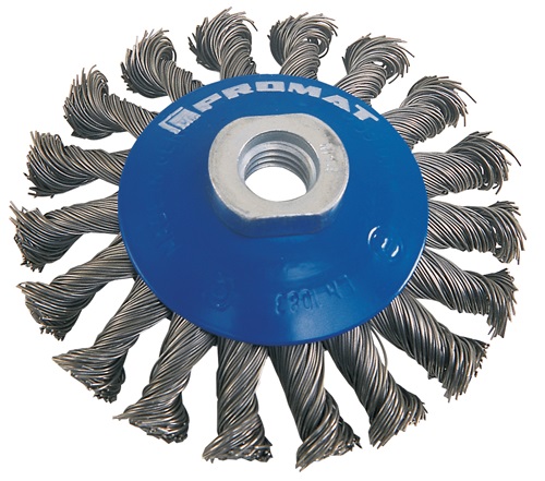 Promat Staaldraadborstel | d. 100 mm draaddikte 0,5 mm | staal 13 mm | 12500 min-¹ - 4000841150 - 4000841150